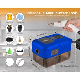 Handheld Steam Cleaner for Home, 2500W High Pressure Steamer for Cleaning, 9-Level Multipurpose Steam Cleaner for Car Floor Upholstery Kitchen Bathroom Grout Tile, 14 Accessories Included, Blue