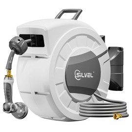 SILVEL Retractable Garden Hose Reel, 1/2 in x 100ft Wall Mount Heavy Duty Automatic Hose Reel with 10 Pattern Nozzle, Any Length Lock & Slow Return System, 180°Swivel Bracket Upgraded UV Resistant