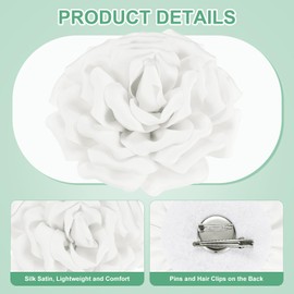 M METERXITY Large Rose Flower Brooches Lapel Pin, Lapel Pins Dainty Satin Fabric Big Camellia Flowers Oversized Brooches and Pins for Wedding/Parties/Clothes/Jewelry [16cm, White]