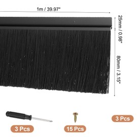 PATIKIL Door Brush Sweeps 3.15" Bristles x 39.37" Long, 3 Sets H-Shape Aluminum Alloy Holder Brush Sweep for Bottom of Door Seal Garage Weather Stripping, Black/Black
