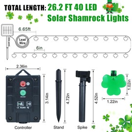 St Patricks Day Decorations Outdoor 26.4 FT 40 LED Solar Shamrock Lights, 8 Light Modes St Patricks Day Lights, Waterproof Outdoor St Patrick's Decor Green Solar Lights for Irish St Patricks Day Decor
