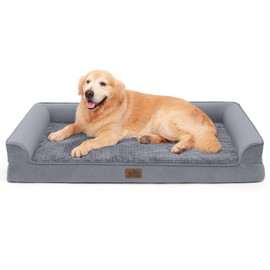 Orthopedic Dog Beds for X-Large Dogs, Waterproof Memory Foam Dog Bed with Sides, Non-Slip Bottom and Egg-Crate Foam Big Dog Couch Bed with Washable Removable Cover, Grey(XL,48" L x 32" W x 7.5" Th)