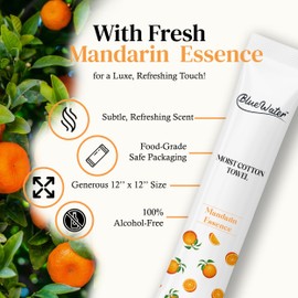 BlueWater BlueWater Individually-Wrapped Moist Scented Towels - Single-Use Premium Towelettes (12x12, Mandarin)