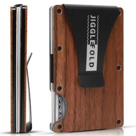 URBAN SOMBRERO JiggleFold Slim Minimalist Wallet for Men, Front Pocket Credit Card Holder with Money Clip, Rustic Wood Craftsmanship, Lightweight and Portable Travel Use (Dark Brown)