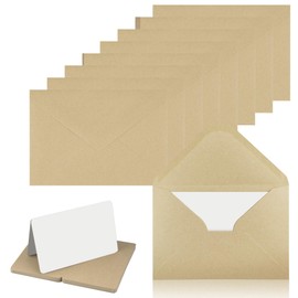 Qiareoiu Pack of 50 120 g/m² Envelopes Brown with Blank Cards, 16 x 11 cm Envelopes Kraft Paper Envelopes C6, Kraft Paper Cards for Weddings, Cards and Invitations for DIY Design
