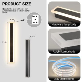 Modern Outdoor Wall Light 3000K-6000K Dimmable Wall Sconces IP65 Waterproof Long Wall Mount Light for Garage Doorway StairwayColor: Black L80CM, Emitting Color: RGB, Lamp Power(W): 18