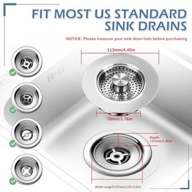 3 in 1 Kitchen Sink Drain Strainer ，304 Stainless Steel Kitchen Sink Stopper and Basket,Long-Term Water Storage，Bass Bounce Core，General，Filter for Standard 3-1/2 inch Drain