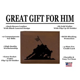Rogue River Tactical USA American Flag Veteran Iwo Jima Men's Leather Bifold Wallet RFID Gift For Him Dad Father United States Billfold Military Veteran