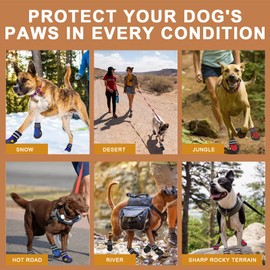 Hcpet Dog Boots Waterproof for Dog with Reflective Velcro Rugged, Anti-Slip Sole and Skid-Proof, Outdoor Paw Wear for Medium to Large Dogs, Pack of 4 (Black, 06)