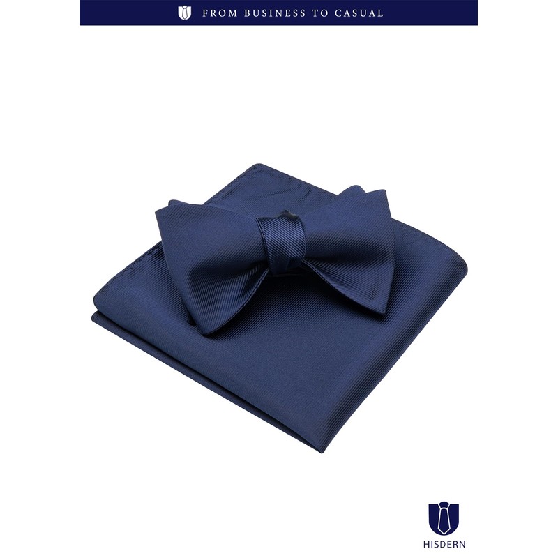 HISDERN BC-01 Men's Bowtie, Hand-tied Bowtie, Chief Set, Adult, Washable,