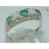 Luxury Solid Sterling Silver Natural Emerald & Opal Victorian Style
