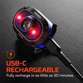 NEBO MYCRO 450 Rechargeable Headlamp | 450 Lumens, 6 Light Modes, Water Resistant, Detachable Hat Clip, Super Bright Head Lamp for Camping & Hiking, Includes USB Charging Cable — Blue
