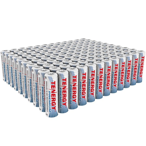 Tenergy Premium Rechargeable AA Batteries, High Capacity 2500mAh NiMH AA Battery, AA Cell Battery, 120 Pack