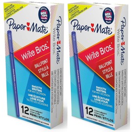 Paper Mate Write Bros Ballpoint Pens, Medium Point (1.0mm), Blue, 12 Count (3311131) (Pack of 2)