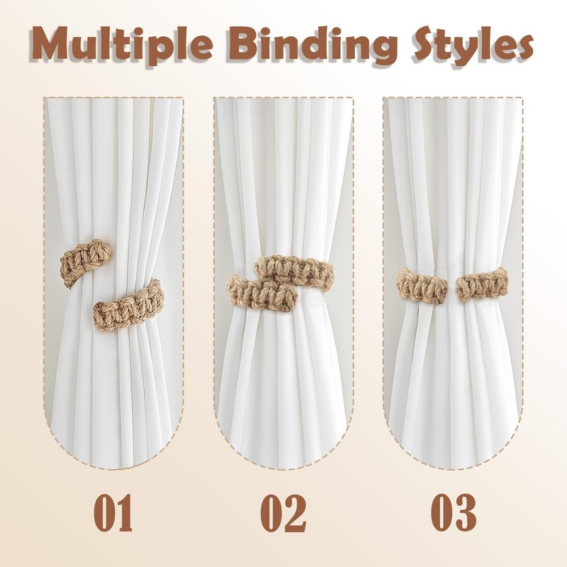 4-Piece Curtain Ties, Curtain Tie Backs Rope with Rustic Charm,