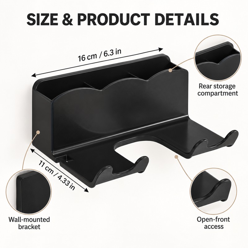 Wall-Mounted Hair Dryer Holder for Bathroom Storage – No-Drill Organizer
