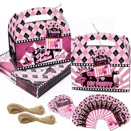 HAPPARTY 24 PCS Hot Pink Boss Theme Party Favor Gift Boxes with 24PCS Thank You Tags for Baby Girls Birthday Baby Shower Present Decorations Supplies