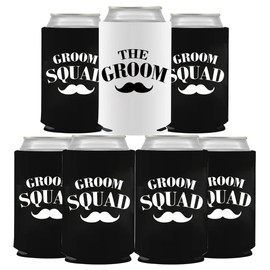BachpartyGifts Bachelor Party Favors 7 Pcs Can Cooler Sleeves Groomsmen Beer Can Cooler for Party Decorations.(Groom Squad)