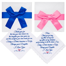 Mother and Father of the Bride Gifts - Mother of the Bride Wedding Handkerchief and Father of the Bride Handkerchief w/Gift Envelopes, by Amy Holt Bridal