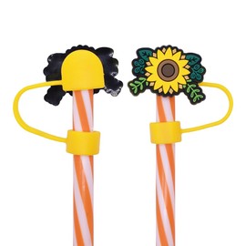 Silicone Straw Covers Cap for Tumblers 30oz 40oz, 0.4 Inch/10mm 8PCS Cute Butterfly Flower Cup Accessories Reusable Drinking Straw Toppers Tips Lids (Yellow Bee Honey Sunflower)