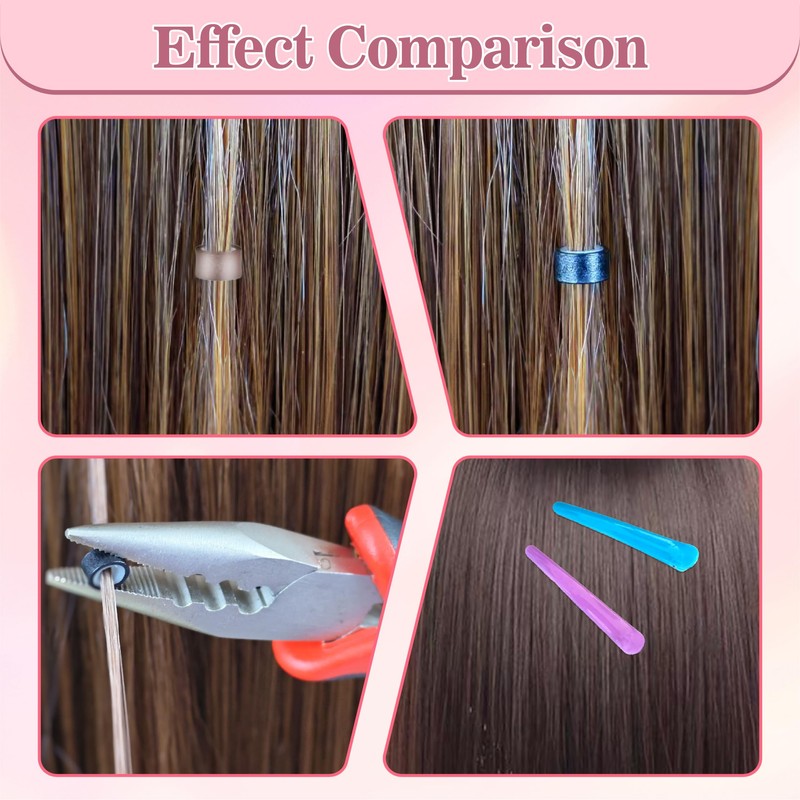 FEXICHUJI Hair Extension Microlink Tool Kit, 1000 Silicone Nano Microbeads,