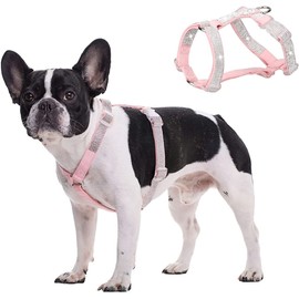 BECHANMIG Rhinestone Dog Harness, Reflective Bling Nylon Dog Vest, No Pull Adjustable Buckle D-Ring Harness for Small Medium Dog, Pink M