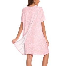 AVIIER Hospital Gowns for Women Open Back Tear Away Snaps 100% Cotton Nightgown Post Shoulder Surgery Dress Adaptive Clothing, Pink Flower, Small