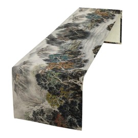 Camino de mesa de paisaje asiático, camino de mesa de pintura de paisaje chino para cocina, mesa de comedor, decoración del hogar, fiesta, 13 x 60 pulgadas