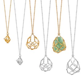 UNICRAFTALE 2 Set 2 Colours Adjustable Necklace Cage Cord Stainless Steel Crystals Empty Stone Holder Nets Necklace Pendant with Empty Crystal Cage for Making Necklaces with Pendants, Non-precious