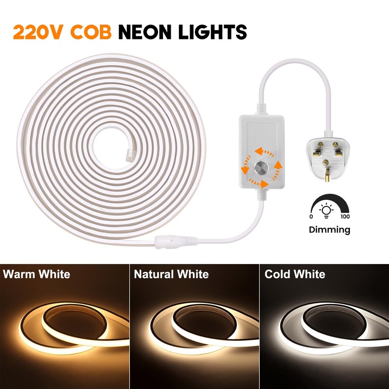 HEGEHE Dimmable COB Neon Strip with Dimmer Switch, IP65 Waterproof