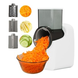 Electric Cheese Grater, Vegetable Shredder with 3 Well-designed Blades, Electric Salad Machine for Cheeses, Fruits and Vegetables, Electric Slicer Shredder for Home Kitchen Use (White)