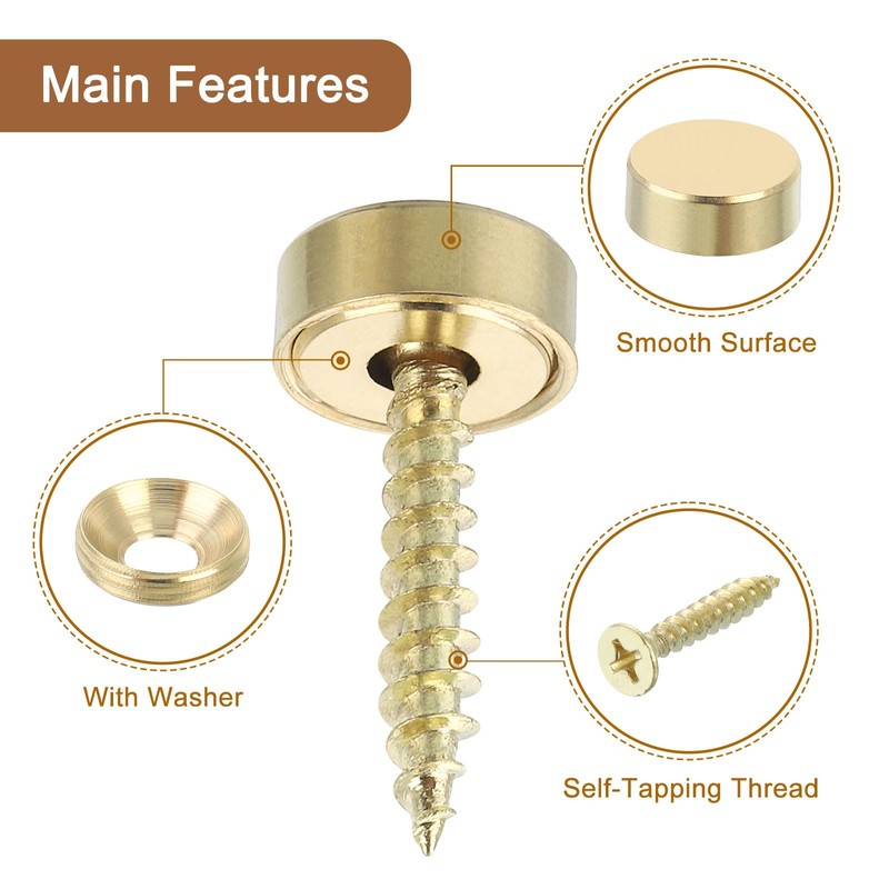 uxcell 16Pcs Brass Decorative Screws with Caps, 12 mm Mirror