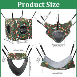 Hamster Hammock House, 4 Pack Set Rat Cage Accessories with Leaf & Mushroom Pattern, Washable Guinea Pig Bed Hideout, Soft Ferret Hanging Nest, Swing & Tunnel for Chinchilla, Sugar Glider, Squirrel