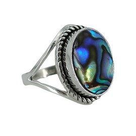 Navya Craft Abalone-Muschelstein-Silberring, Größe 18,5 | 925 Sterling Silber Handgefertigter Statement-Versprechensring für Frauen | Natürlicher Edelstein Boho Schmuck | Geschenk für Sie