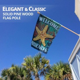 Anley 60" Solid Pine Wooden House Flagpole tangle-Free Adjustable Rotating Ring