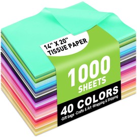 TUXIYA 1000 PCS Tissue Paper,14" X 20" Colored Tissue Paper for Packaging, 40-Color Tissue Paper Bulk for Gift Bags,Crafts,Birthday Party Decoration and Wedding