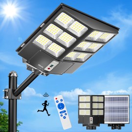 Ofuray Of-800W Solar Street Light Outdoor Waterproof, 80000LM Solar Security Parking Flood Lights Dusk to Dawn, IP67 6500k LED Street Light with Remote Control Motion Sensor for Garage, Yard, Barn 1P
