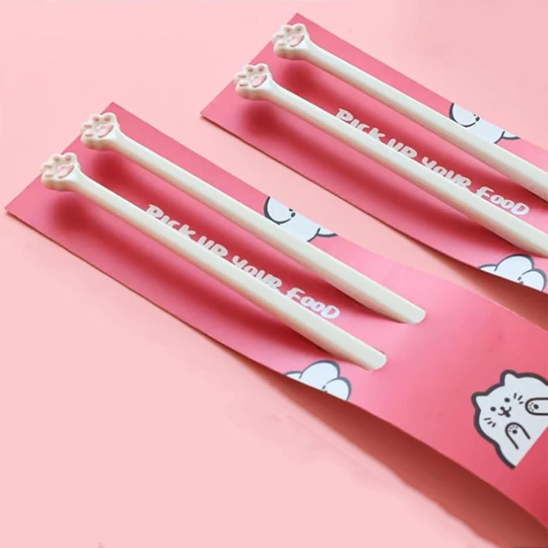 Yeanifeana 2 Pairs Cat Paw Chopsticks, Non-Slip Pink Plastic Chopsticks