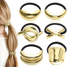 6 Pcs Diademas Doradas,Elásticas Geométricas de Metal,Diseño Moderno para Coletas,Vintage,Elegantes Accesorios Geométricos para el Cabello,Regalo Perfecto para Mujeres y Niñas