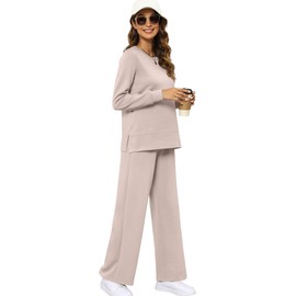 XIEERDUO Womens Tracksuit Two Piece Long Sleeve Outfits Winter Wide Leg Pants Matching Set Ladies Fashion Jumpsuits Casual Fall Khaki M