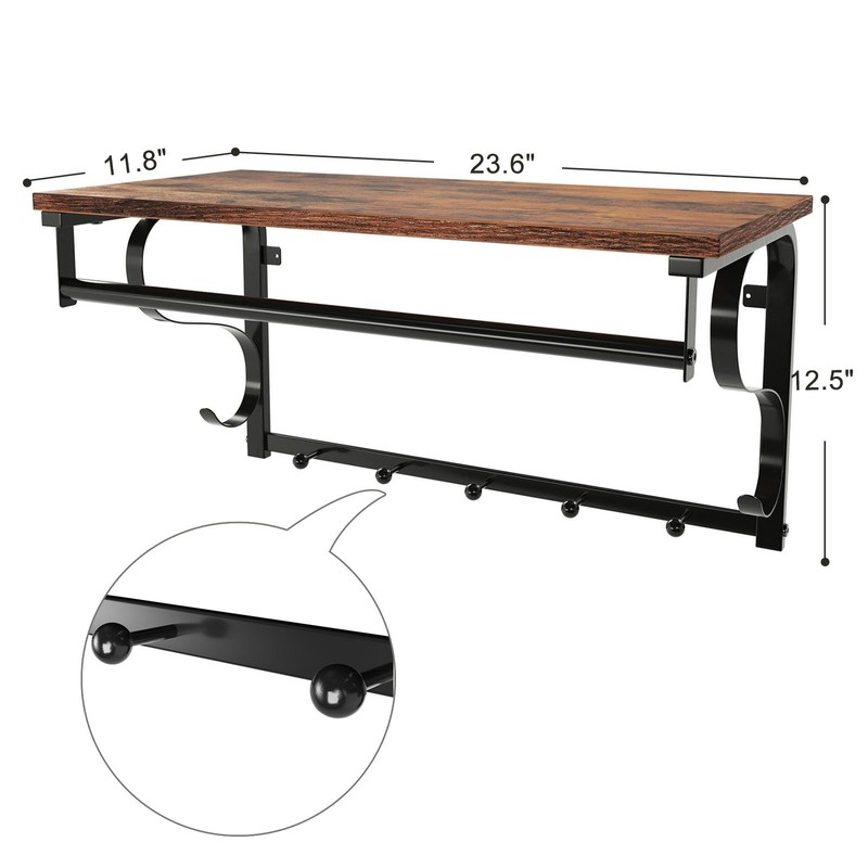 VASAGLE Coat Rack Wall Mount, Wall Hooks with Shelf, Hanging
