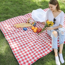 Luxury large outdoor emotional picnic camping car camping hiking picnic waterproof portable checked mat high-end type M10635 Red