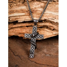 HAQUIL Snake Cross Necklace for Men, Vintage Punk Gothic Necklace, Stainless Steel Pendant Necklace, Faith Jewelry Gift