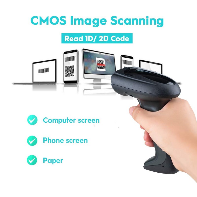 NADAMOO Wireless Barcode Scanner with Cradle, 2D Cordless Bar Code