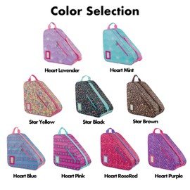 BAUXZOR Skate Bags with Lovely Heart and Star Patterns for Roller Skates, Ice Skates, Quad Skates, Inline Skates, Rollerblades, Figure Skates, Skate Accessories for Kids and Adults (Heart Pink 03)