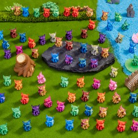 Teenzee 100pcs Mini 3D Printed Animals Tiny Animals Plastics Figures Miniature Little Small Yaks Figurines Bulk for Micro Fairy Garden Landscape Accessories Hide Crafts Decor Aquarium