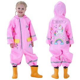 Hovkib Children's Rain Suit Girls Boys One Piece Raincoat Rain Clothing Toddler Waterproof Rain Jackets Rain Jumpsuit Cute Cartoon Raincoats Rain Poncho 1-10 Years, pink