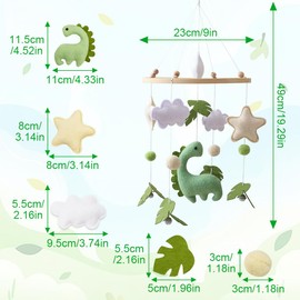 NIAWECAN Mobile Baby Wind Chimes, Mobile Baby Bed with Dinosaurs, Stars, Clouds, Felt Leaves, Wooden Hanging Baby Bed Bell, Gifts for Baby Girls or Boys, Green