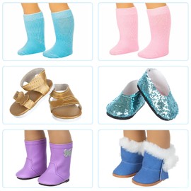 ZQDOLL 18 inch Doll Accessories Including 7 Pairs of Shoes and 3 Pairs of Socks Fit 18 inch Girl Doll