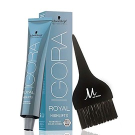 Schwarzkopf Igora Royal 10-1 Ultra Blonde Cendre Highlifts Permanent Hair Color and M Hair Designs Tint Brush (Bundle 2 items)